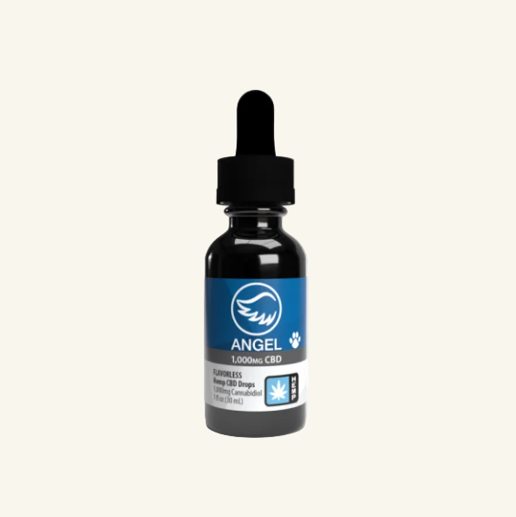 CBD tincture bottle with 'Angel' label on a white background