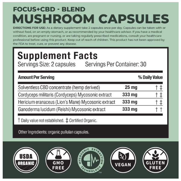 Focus + CBD Mushroom Capsules | Verdant Leaf