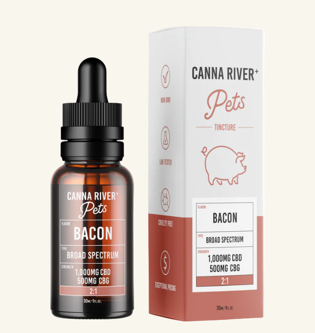 CBD tincture bottle and packaging with 'Canna River' branding on a white background