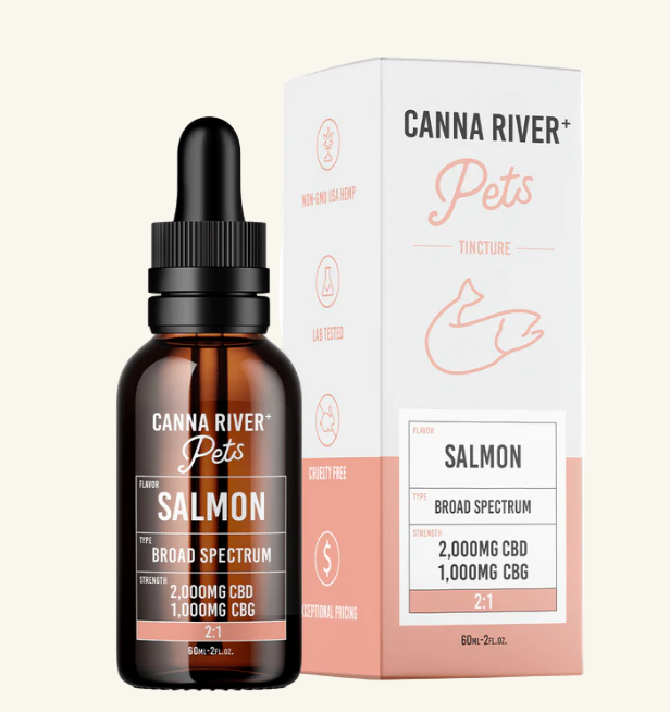 CBD tincture bottle and packaging with 'Canna River' branding on a white background