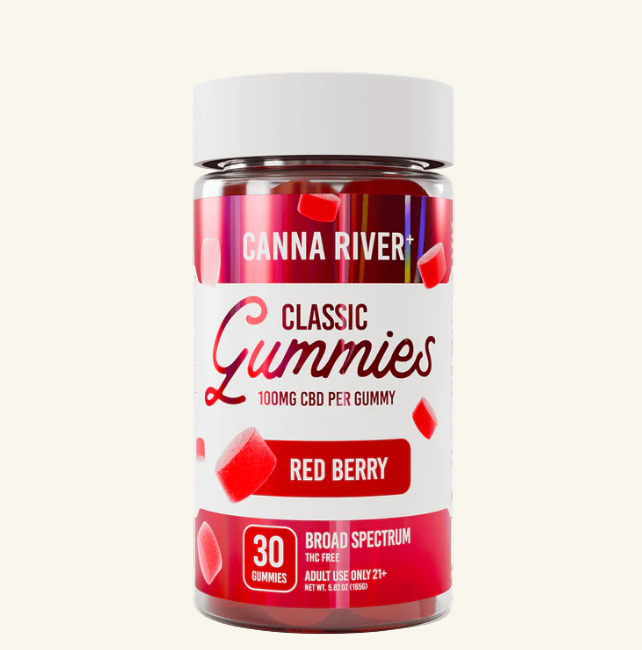 Jar of Canna River Classic Gummies Red Berry on a white background